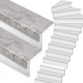 Stepwood Traprenovatie set - 1 kwart draai - 15 treden SPC toplaag Beton grijs incl. witte stootborden