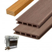 C-Wood Vlonder totaalpakket composiet 2,5 x 14 cm bruin (5 mtr) fijne ribbel/geborsteld