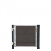 Plus Danmark Tuindeur composiet Futura antraciet in stalen frame links met zwart/grijze palen (115 x 91 cm)