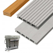 C-Wood Vlonder totaalpakket composiet 2,1 x 14 cm steengrijs gevlamd (5 mtr) vlak/grove ribbel