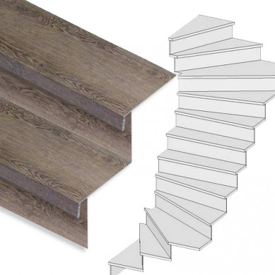 Stepwood Traprenovatie set - 2 kwart draai - 16 treden SPC toplaag Verweerd eiken incl. stootborden