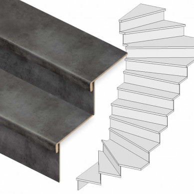 Ekostairs Traprenovatie set - 2 draai - 14 treden PVC toplaag Steen zwart incl. stootborden