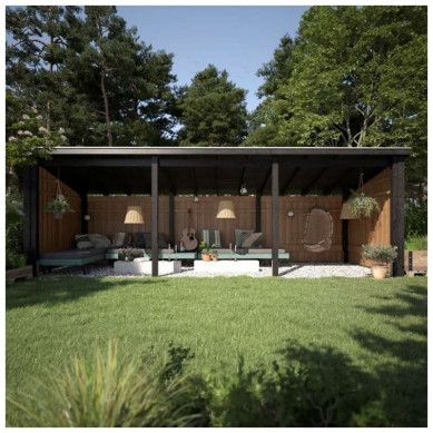 Plus Danmark Multi tuinhuis open 14 m2 onbehandeld incl dakleer/alu strips 218 x 635 x 220 cm