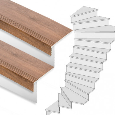 Stepwood Traprenovatie set - 2 kwart draai - 13 treden SPC toplaag Bruin eiken incl. witte stootborden