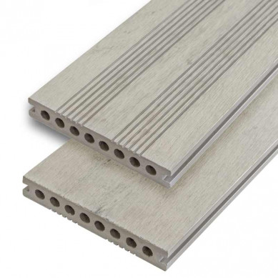 C-Wood Vlonderplank composiet semi massief 2,1 x 14 cm steengrijs (4 mtr) fijne ribbel en vlak