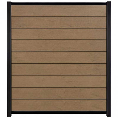 C-Wood Zelfbouw schutting composiet Modular bruin gevlamd - zwart alu accessoires (180 x 200 cm)