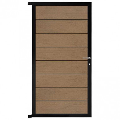 C-Wood Tuindeur aluminium zwart frame Modular - composiet bruin gevlamd (90 x 180 cm)
