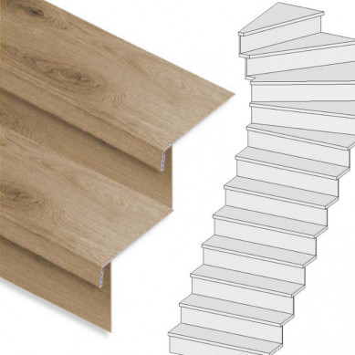 Stepwood Traprenovatie set - 1 kwart draai - 13 treden SPC toplaag Natuur Eiken incl. stootborden