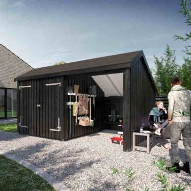 Plus Danmark Multi tuinhuis met dubbele deur / open 10,5 m2 onbehandeld incl dakleer/alu strips 248 x 432 x 250 cm