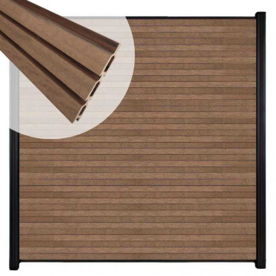 C-Wood Zelfbouw schutting composiet Rhombus Triple bruin gevlamd - zwart alu accessoires (180 x 200 cm)