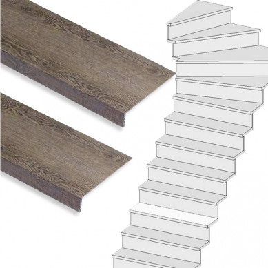 Stepwood Traprenovatie set - 1 kwart draai - 16 treden SPC toplaag Verweerd eiken