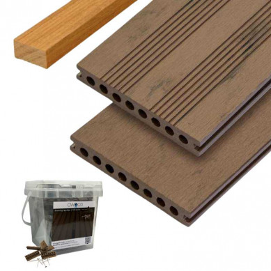 C-Wood Vlonder totaalpakket composiet semi massief 2,1 x 14 cm bruin gevlamd (4 mtr) fijne ribbel en vlak