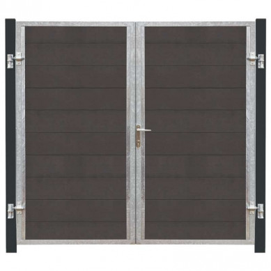 Plus Danmark Dubbele tuindeur composiet Futura antraciet in stalen frame rechts met zwart/grijze palen (213 x 180 cm)