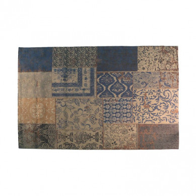 La Forma vloerkleed Spiros | blauw patchwork van leer en katoen (160 x 230 cm)