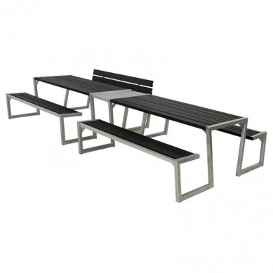 Plus Danmark Picknicktafel vuren geimpregneerd - Zigma - Dubbel 1 rugleuning zwart - 194 x 392 x 73 cm