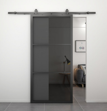 HomingXL Stalen schuifdeur - Loft - 3 vaks rookglas - 215 x 100 cm