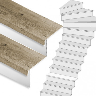 Stepwood Traprenovatie set - 1 kwart draai - 15 treden SPC toplaag Rustiek eiken incl. witte stootborden
