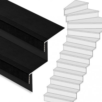 Stepwood Traprenovatie set - 1 kwart draai - 16 treden SPC toplaag Zwart incl. stootborden