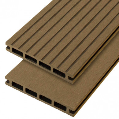 C-Wood vlonderplank composiet 2,1 x 14 cm teak bruin (3 mtr) grove ribbel en vlak