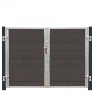 Plus Danmark Dubbele tuindeur composiet Futura antraciet in stalen frame links met zwart/grijze palen (213 x 145 cm)