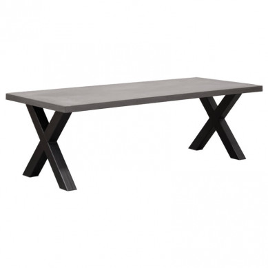 HomingXL Eettafel betonlook | X-poot zwart gepoedercoat staal | 220 x 100 cm | Bladdikte 5 cm