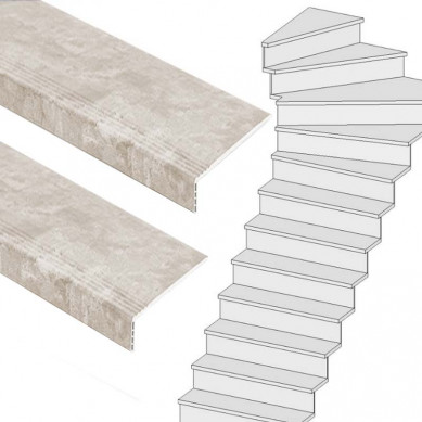 Stepwood Traprenovatie set - 1 kwart draai - 12 treden SPC toplaag Beton Taupe