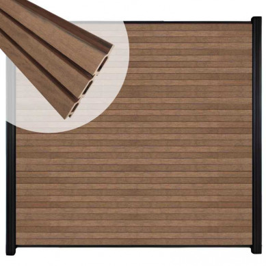 C-Wood Zelfbouw schutting composiet Rhombus Triple bruin gevlamd - zwart alu accessoires (180 x 180 cm)