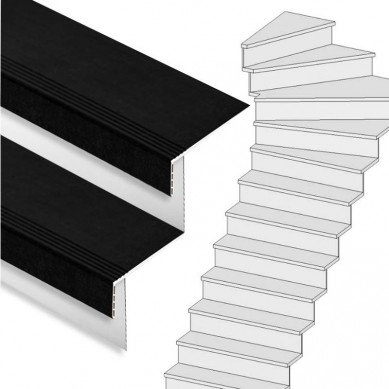 Stepwood Traprenovatie set - 1 kwart draai - 16 treden SPC toplaag Zwart incl. witte stootborden