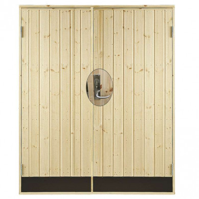 Plus Danmark Dubbele dichte deur incl. kozijn en beslag - Rechtsdraaiend - Onbehandeld - 151,2 x 187,8 cm