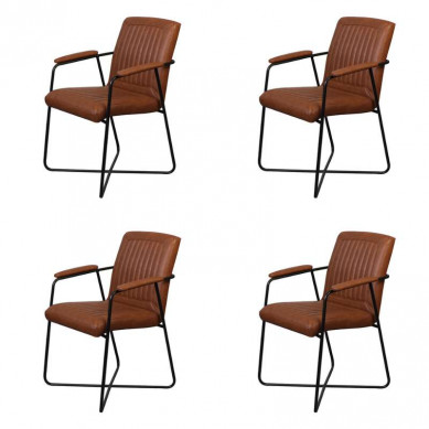 Bo Lundgren Eetkamerstoel - Henry - leer Vintage cognac - 4 stuks - voorkant