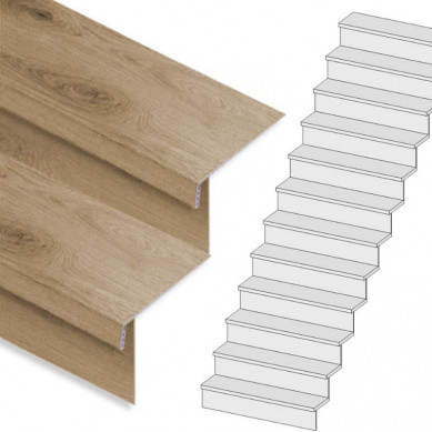 Stepwood Traprenovatie set - rechte trap - 12 treden SPC toplaag Natuur Eiken incl. stootborden