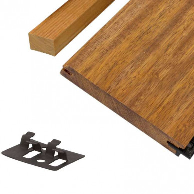 Smaragd Vlonderplank totaalpakket hardhout Merbau 2,1 x 14,5 cm (2,45 mtr) geschaafd voor RVS clips