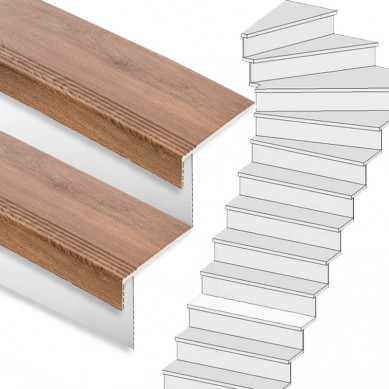 Stepwood Traprenovatie set - 1 kwart draai - 15 treden SPC toplaag Bruin eiken incl. witte stootborden