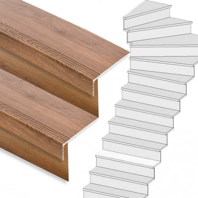Stepwood Traprenovatie set - 1 kwart draai - 16 treden SPC toplaag Bruin eiken incl. stootborden