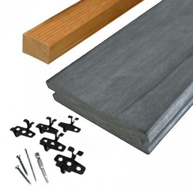 Elephant Vlonderplank totaalpakket hardhout Accoya gray 2,1 x 14 cm (4,80 mtr) vlak voor clips
