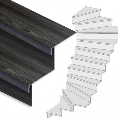 Stepwood Traprenovatie set - 2 kwart draai - 15 treden SPC toplaag Antraciet incl. stootborden