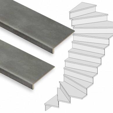 Ekostairs Traprenovatie set - 2 draai - 14 treden PVC toplaag Cement donker