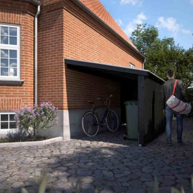 Plus Danmark Aanbouw fietsenstalling open 9,5 m2 onbehandeld incl dakleer/alu strips 217 x 430 x 219 cm