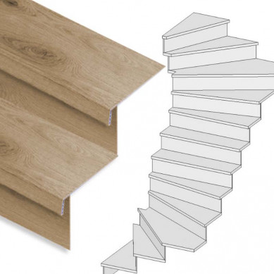 Stepwood Traprenovatie set - 2 kwart draai - 12 treden SPC toplaag Natuur Eiken incl. stootborden