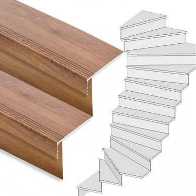 Stepwood Traprenovatie set - 2 kwart draai - 15 treden SPC toplaag Bruin eiken incl. stootborden
