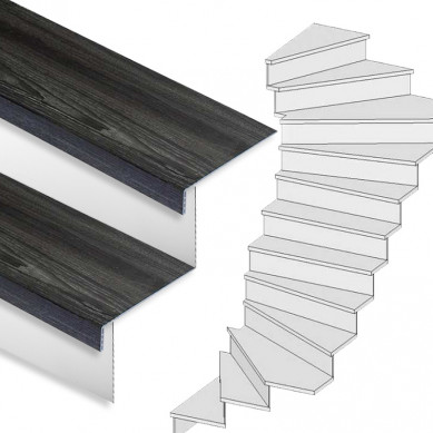 Stepwood Traprenovatie set - 2 kwart draai - 13 treden SPC toplaag Antraciet incl. witte stootborden
