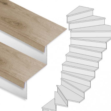 Stepwood Traprenovatie set - 2 kwart draai - 16 treden SPC toplaag Natuur Eiken incl. witte stootborden