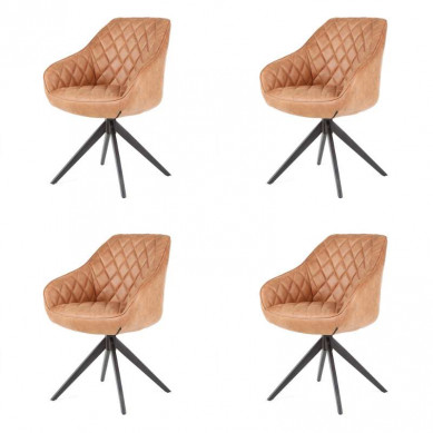 Bo Lundgren Eetkamerstoel - Collins - lederlook Soft cognac - 4 stuks - voorkant