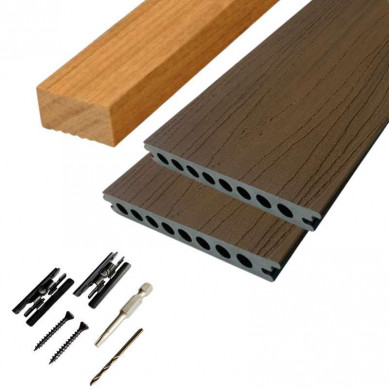 C-Wood Vlonder totaalpakket composiet semi massief co-extrusie 2,1 x 14 cm Midnight Oak naadloos