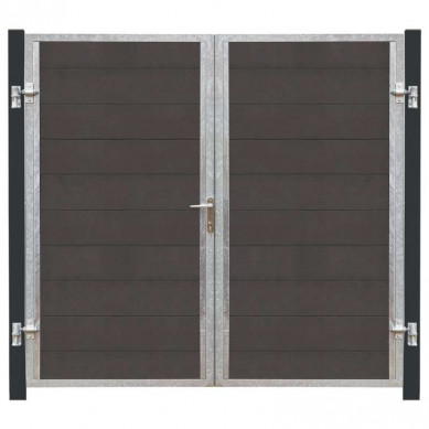 Plus Danmark Dubbele tuindeur composiet Futura antraciet in stalen frame links met zwart/grijze palen (213 x 180 cm)