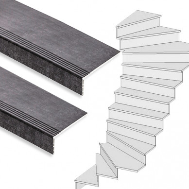 Stepwood Traprenovatie set - 2 kwart draai - 15 treden SPC toplaag Beton zwart