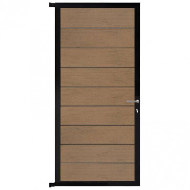 C-Wood Tuindeur aluminium zwart frame Modular - composiet bruin gevlamd (90 x 200 cm)