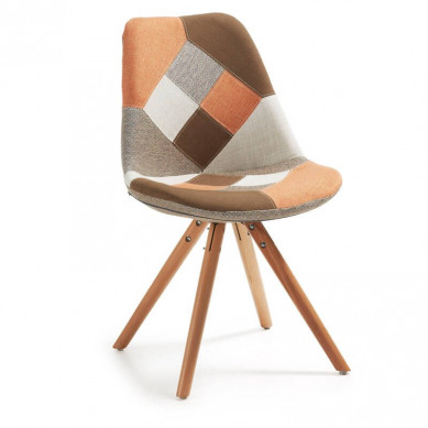 La Forma stoel Lars | patchwork oranje/bruin/wit/grijze stof met houten poten