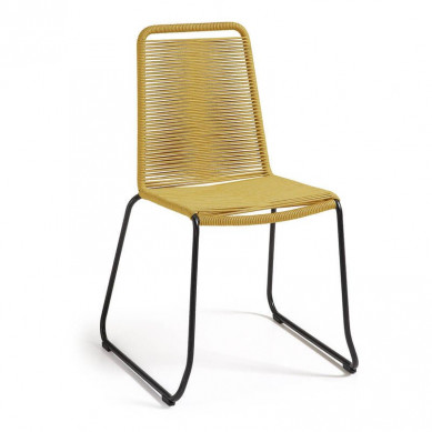 La Forma stoel Meagan | grijs staal met gevlochten polyester touw geel