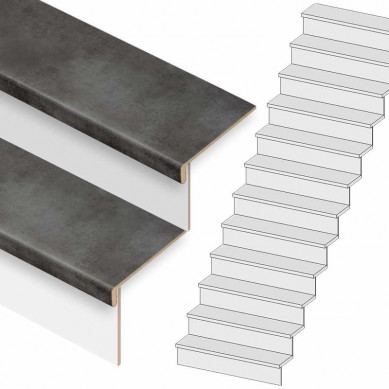 Ekostairs Traprenovatie set - recht - 16 treden PVC toplaag Steen zwart incl. witte stootborden
